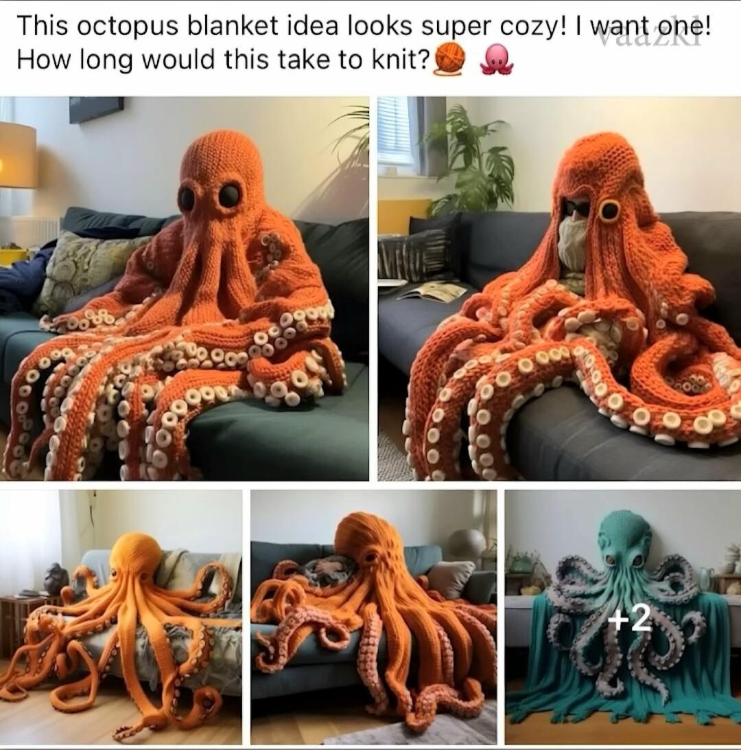 This octopus blanket idea looks super cozy want one How long would this take to knit