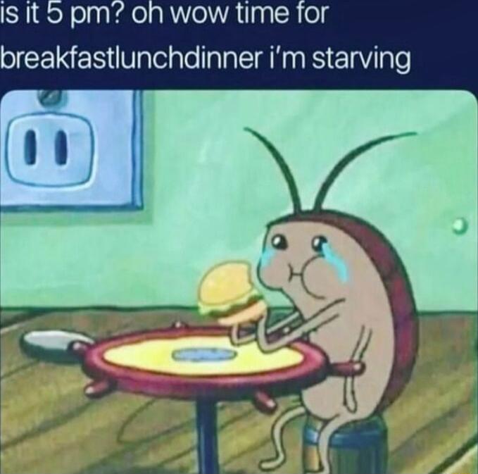IS It 5 pm oh wow time for breakfastlunchdinner im starving