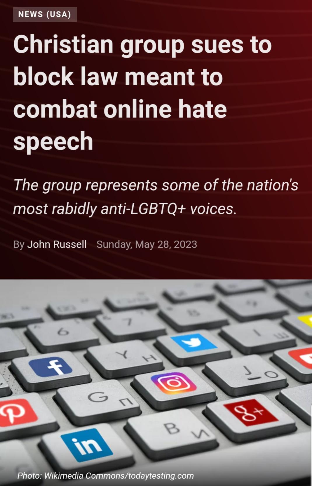 NEWS USA o S D e 11T KT EER o oY A ETA LT 1 8 6 combat online hate speech The group represents some of the nations most rabidly anti LGBTQ voices By John Russell Sunday May 28 2023