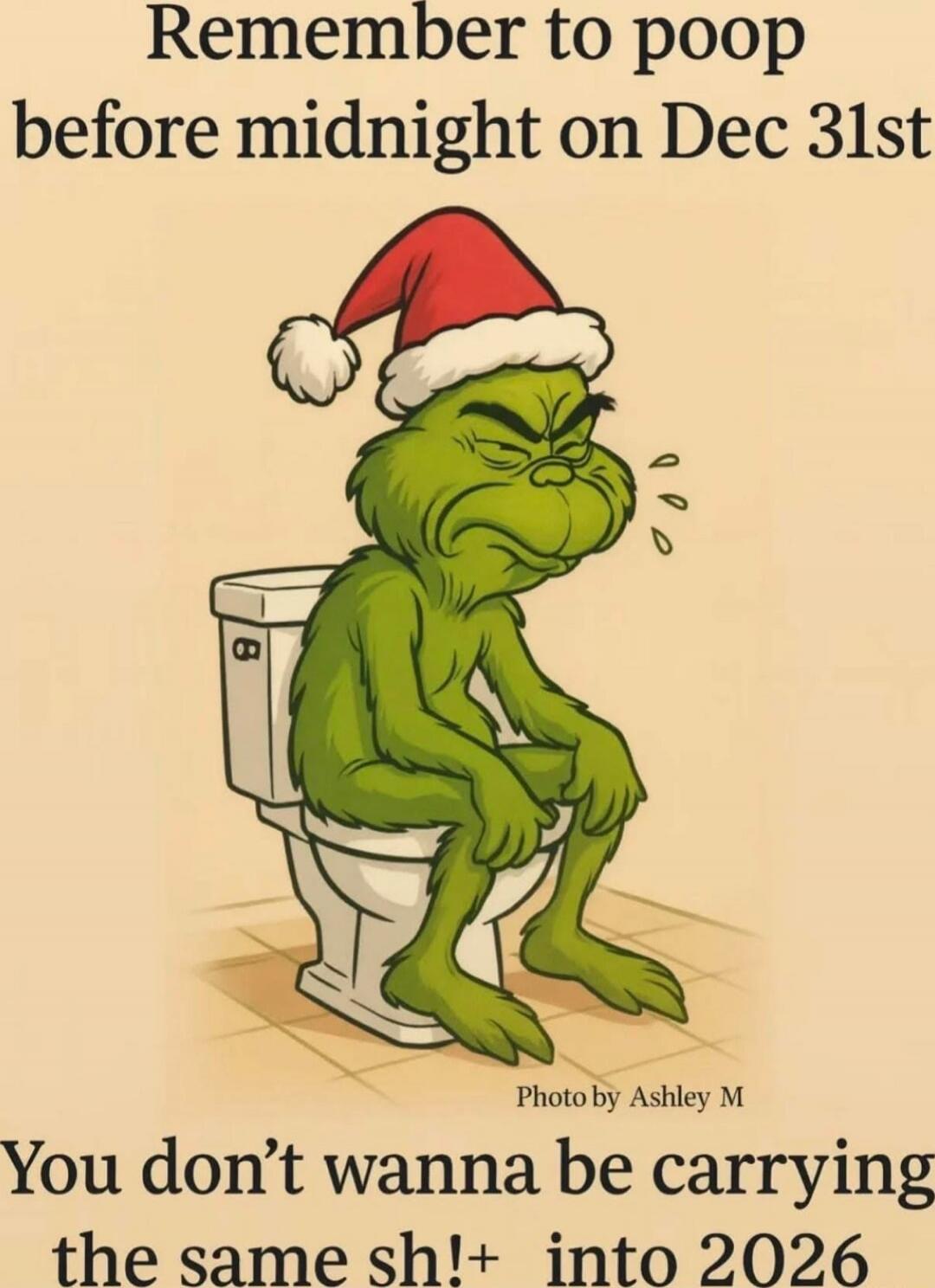 Remember to poop before midnight on Dec 31st

You don’t wanna be carrying the same sh!+ into 2026