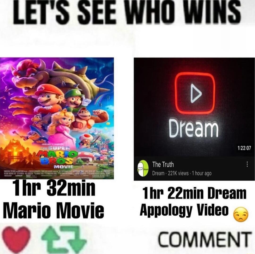 LEIS OEE WhU WIND I mm 1hr 22min Dream Mario Movie Appology Video 43 COMMENT