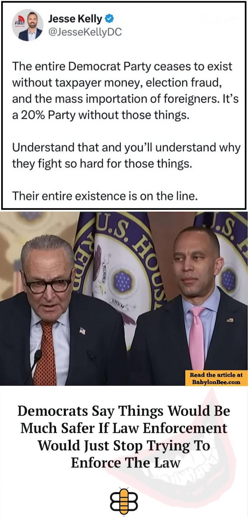 The entire Democrat Party ceases to exist without taxpayer money, election fraud, and the mass importation of foreigners. It’s a 20% Party without those things. Understand that and you’ll understand why they fight so hard for those things. Their entire existence is on the line. Democrats Say Things Would Be Much Safer If Law Enforcement Would Just 