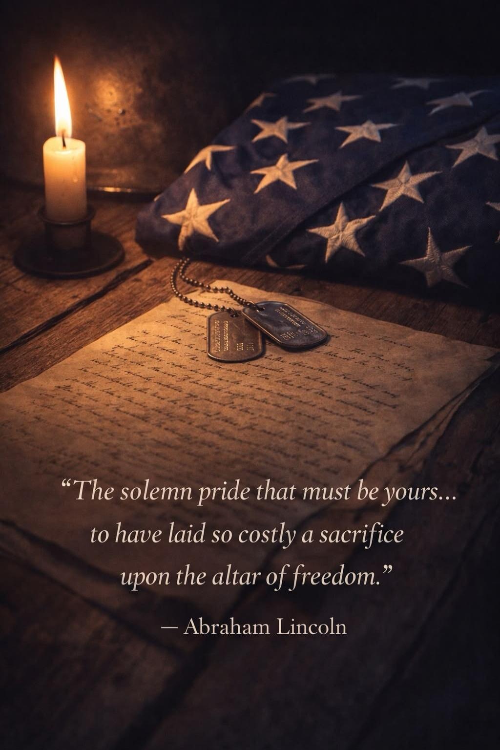 The solemn pride that must be yours... to have laid so costly a sacrifice upon the altar of freedom.