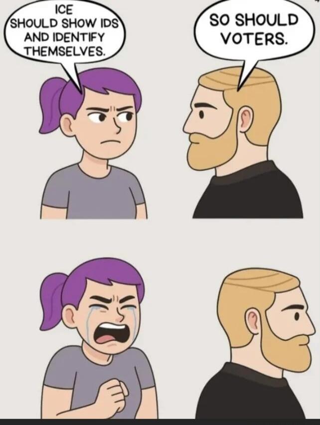 ICE SHOULD SHOW IDS AND IDENTIFY THEMSELVES. SO SHOULD VOTERS.