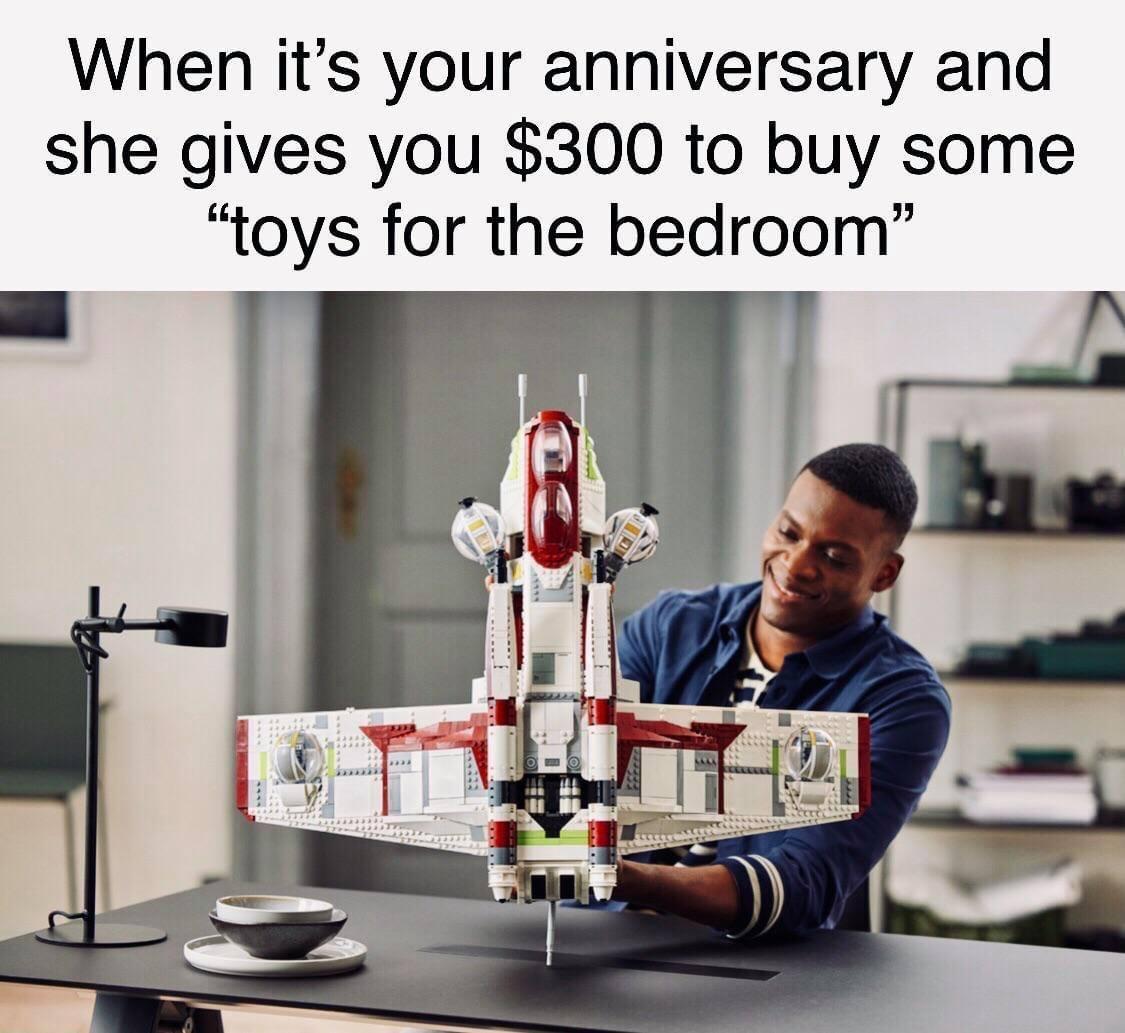 When its your anniversary and she gives you 300 to buy some toys for the bedroom