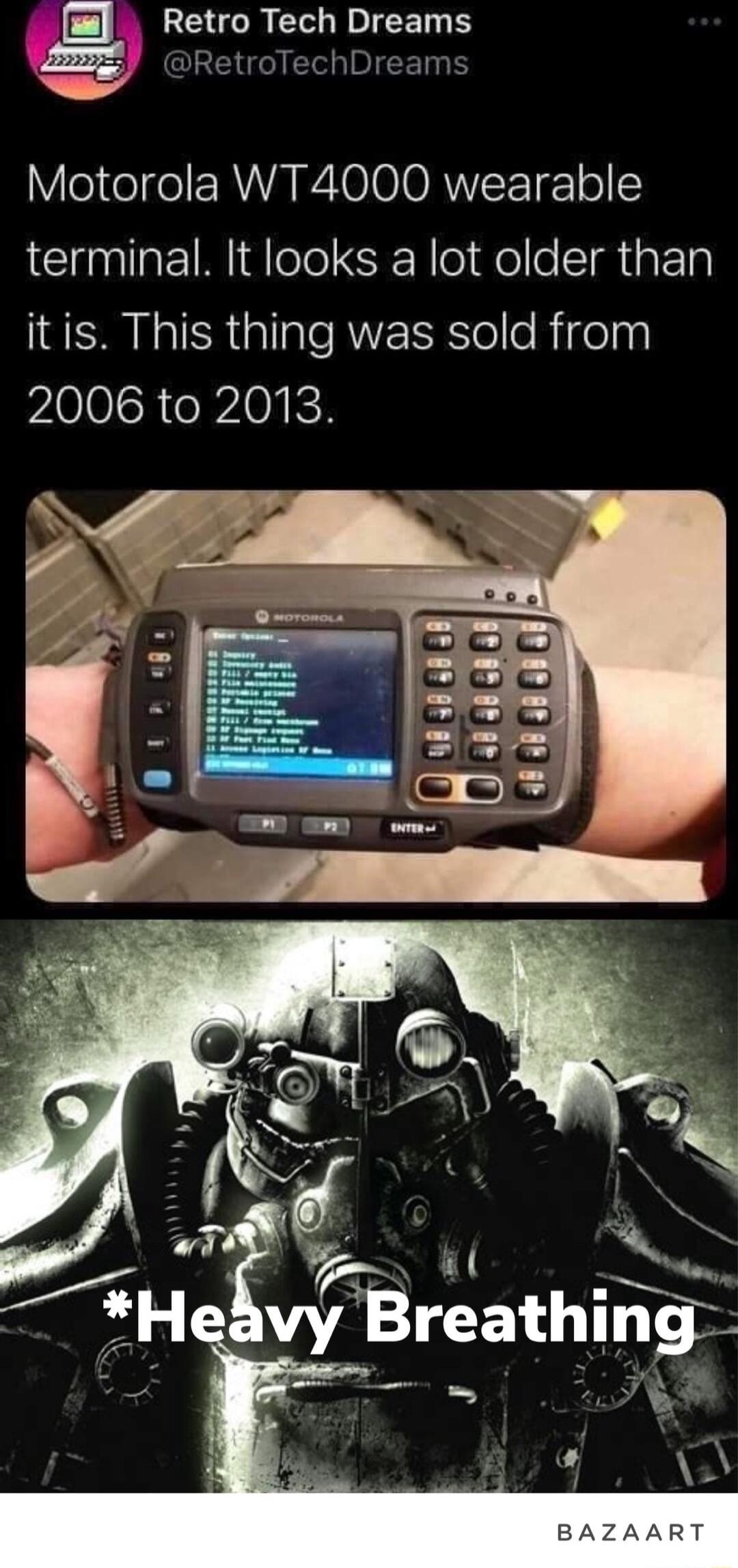 g LEGCRERIDIEEE RetroTechDreams Motorola WT4000 wearable terminal It looks a lot older than it is This thing was sold from 2006 to 2013