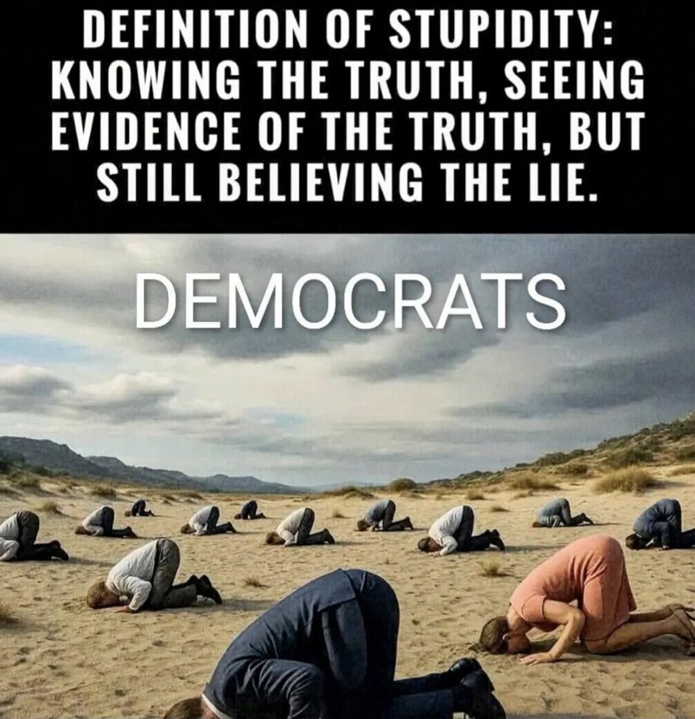 DEFINITION OF STUPIDITY: KNOWING THE TRUTH, SEEING EVIDENCE OF THE TRUTH, BUT STILL BELIEVING THE LIE. DEMOCRATS