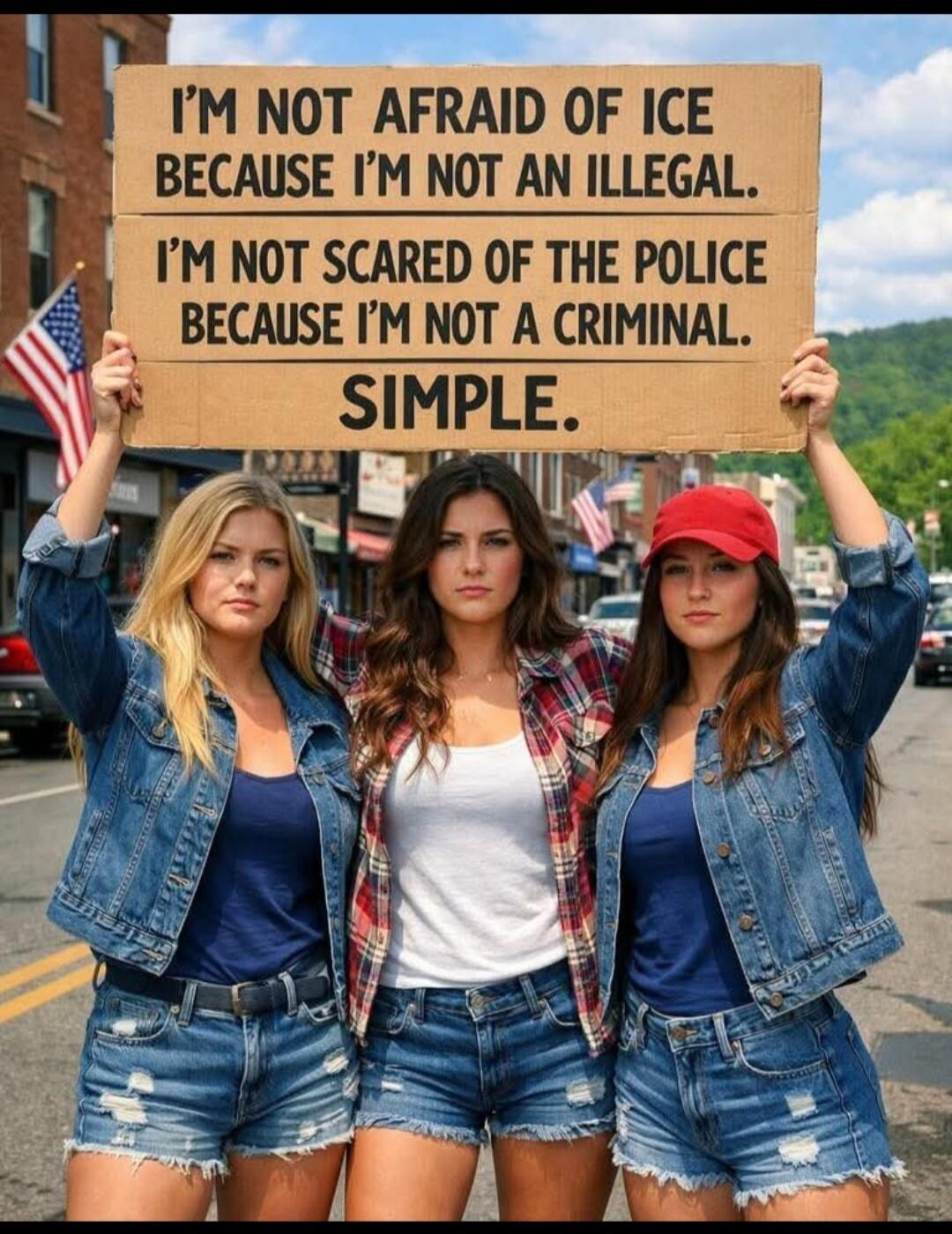 I'M NOT AFRAID OF ICE BECAUSE I'M NOT AN ILLEGAL. I'M NOT SCARED OF THE POLICE BECAUSE I'M NOT A CRIMINAL. SIMPLE.