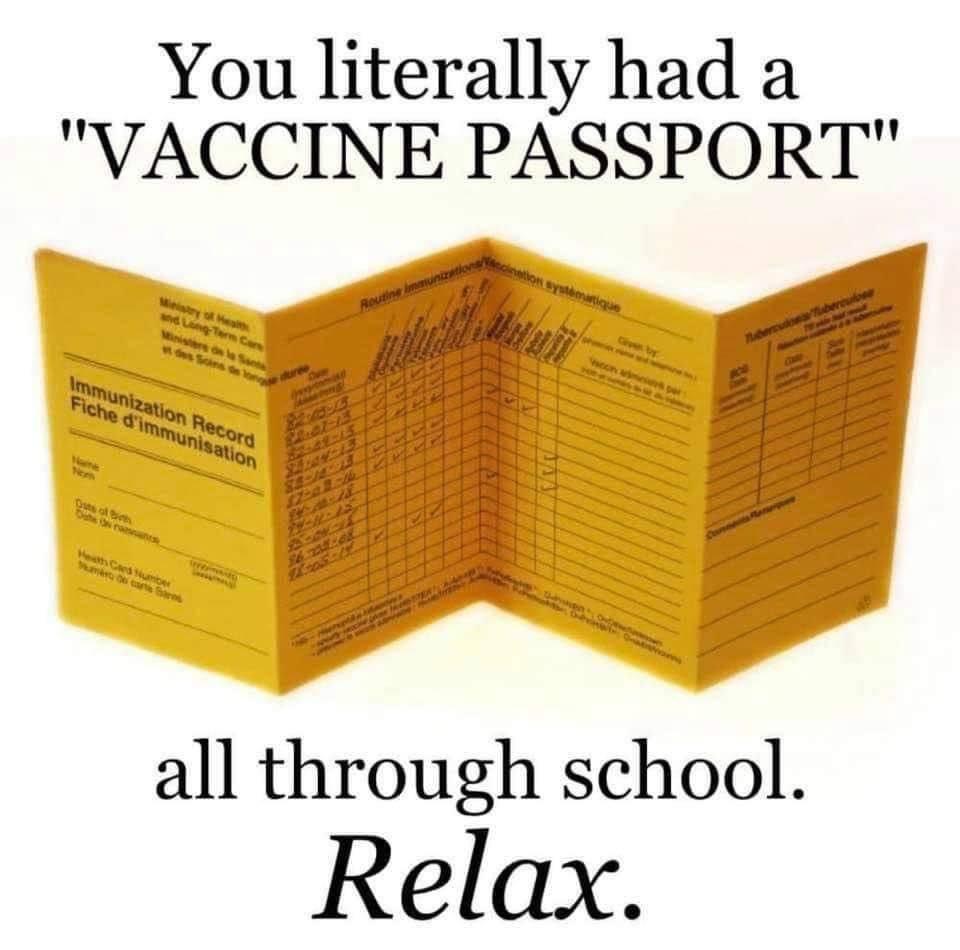 You literally had a VACCINE PASSPORT all through school Relax