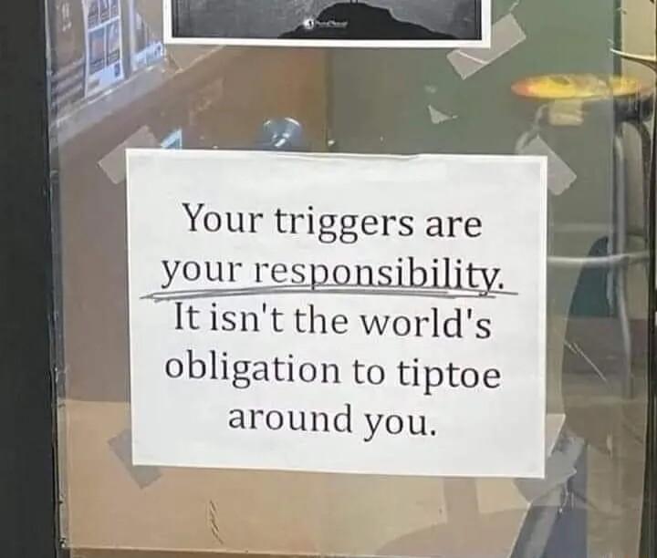 Your triggers are _your resj i Itisnt the worlds obligation to tiptoe around you