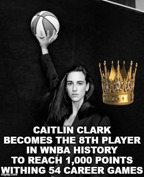 CAITLIN CLARK BECOMES THE 8TH PLAYER IN WNBA HISTORY TO REACH 1,000 POINTS WITHIN 54 CAREER GAMES