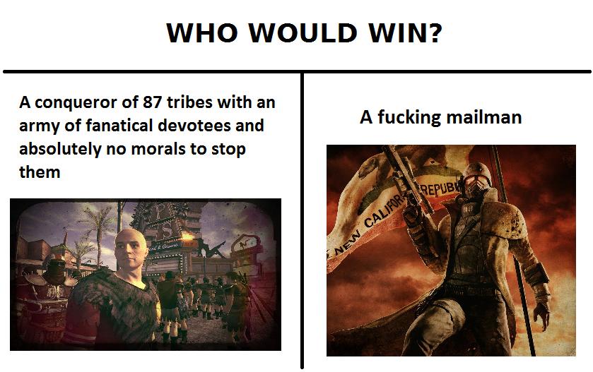 WHO WOULD WIN A conqueror of 87 tribes with an army of fanatical devotees and A fucking mailman absolutely no morals to stop them