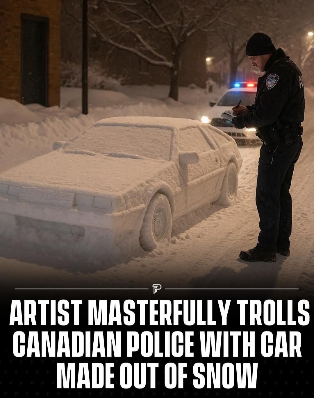 ARTIST MASTERFULLY TROLLS CANADIAN POLICE WITH CAR MADE OUT OF SNOW