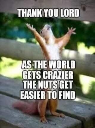 THANK YOU LORD AS THE WORLD GETS CRAZIER THE NUTS GET EASIER TO FIND