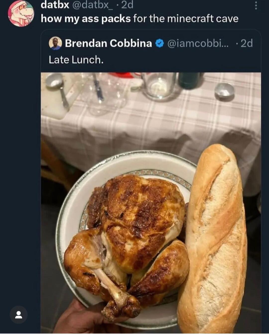 datbx datbx_ 2d how my ass packs for the minecraft cave Brendan Cobbina iamcobbi 2d Late Lunch