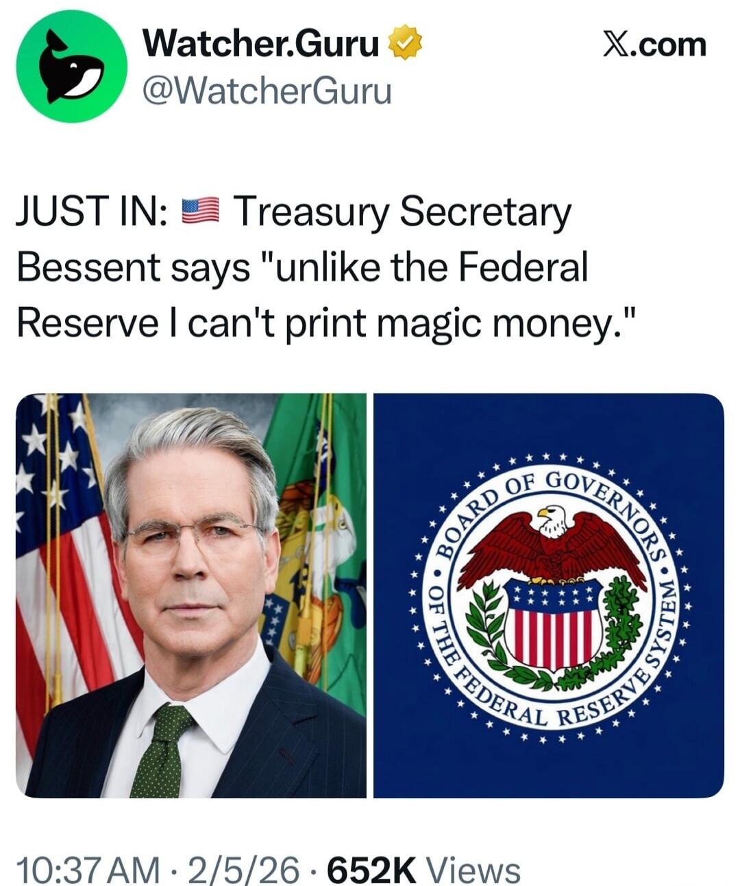 JUST IN: 🇺🇸 Treasury Secretary Bessent says 