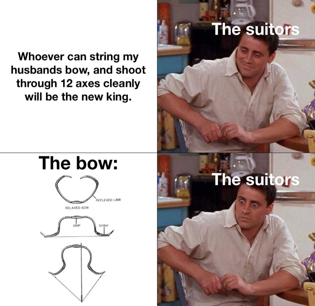 Whoever can string my husbands bow and shoot through 12 axes cleanly will be the new king