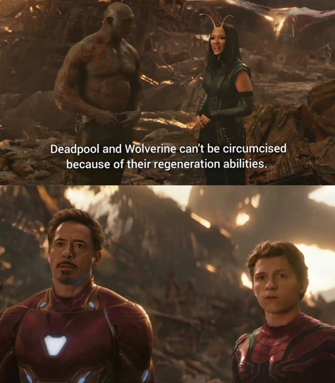 Deadpool and Wolverine cant be circumcised because of their regeneration abilities