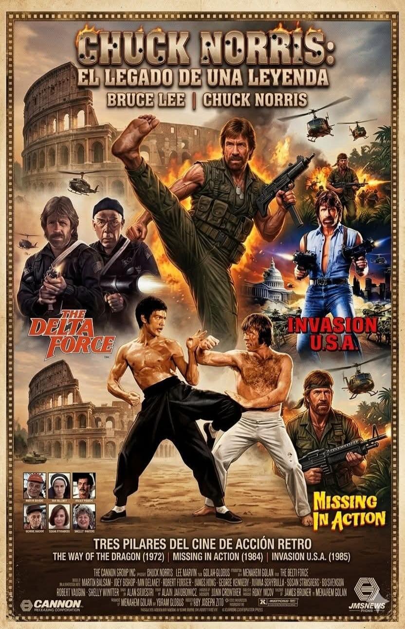 CHUCK NORRIS: THE LEGACY OF A LEGEND. BRUCE LEE | CHUCK NORRIS. THE DELTA FORCE. INVASION USA. MISSING IN ACTION. THREE PILLARS OF RETRO ACTION CINEMA: THE WAY OF THE DRAGON (1972) | MISSING IN ACTION (1984) | INVASION U.S.A. (1985). Featuring actors and crew from The Cannon Group Inc. and other production companies.