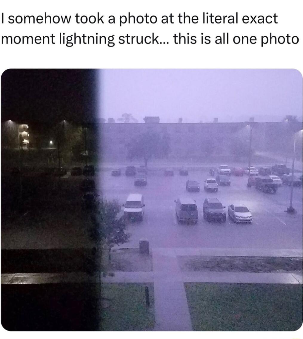somehow took a photo at the literal exact moment lightning struck this is all one photo