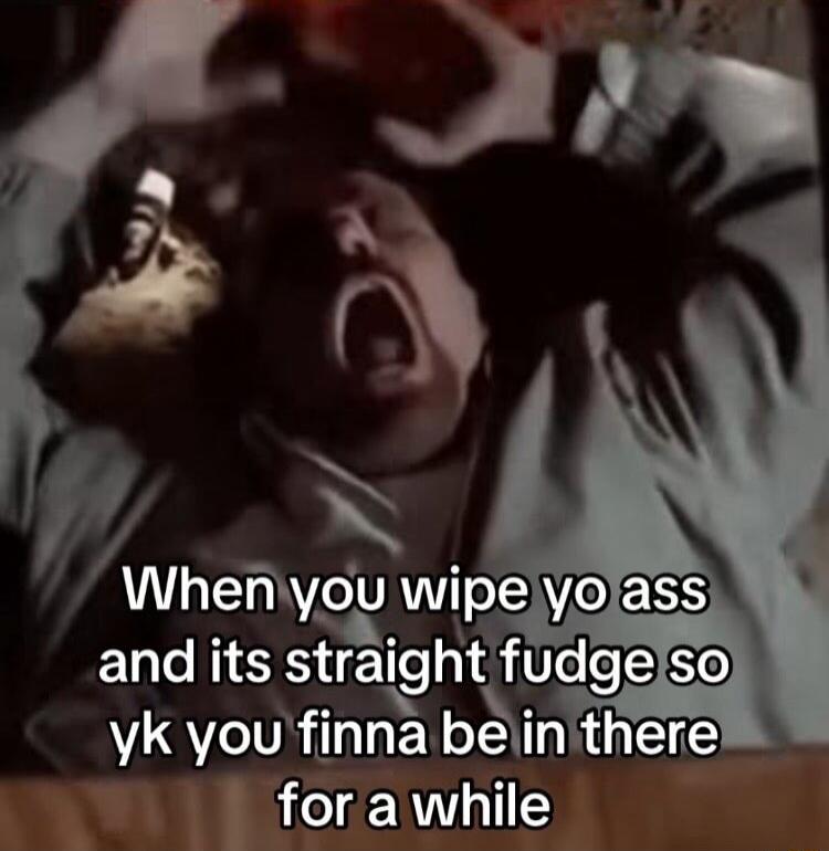 When you wipe yo ass and its straight fudge so yk you finna be in there for a while