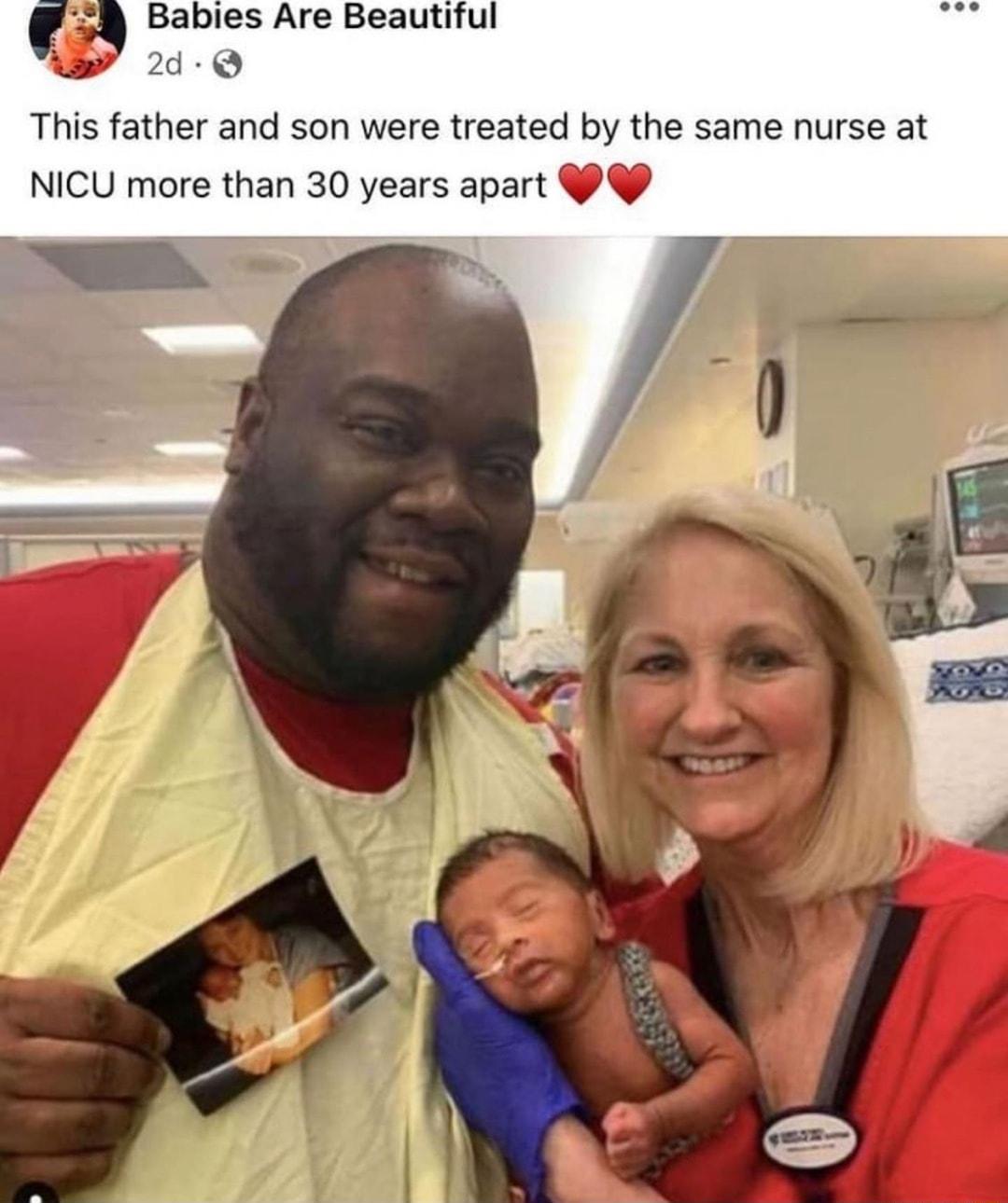 This father and son were treated by the same nurse at NICU more than 30 years apart