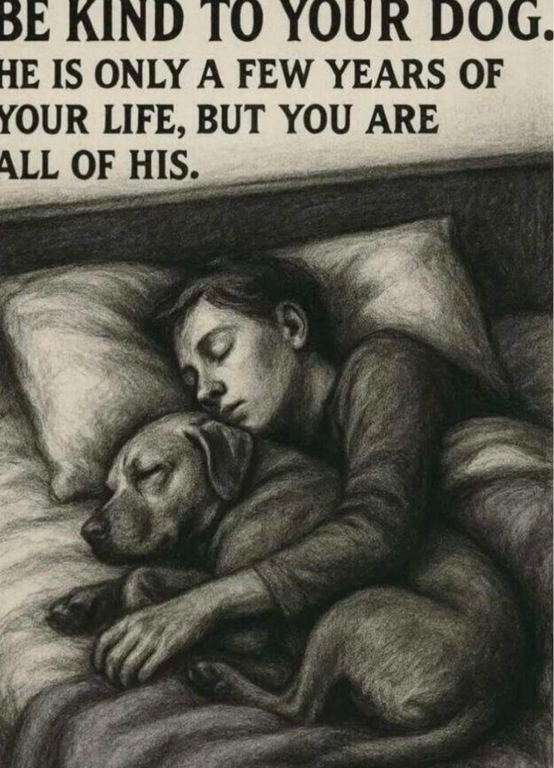 BE KIND TO YOUR DOG. HE IS ONLY A FEW YEARS OF YOUR LIFE, BUT YOU ARE ALL OF HIS.
