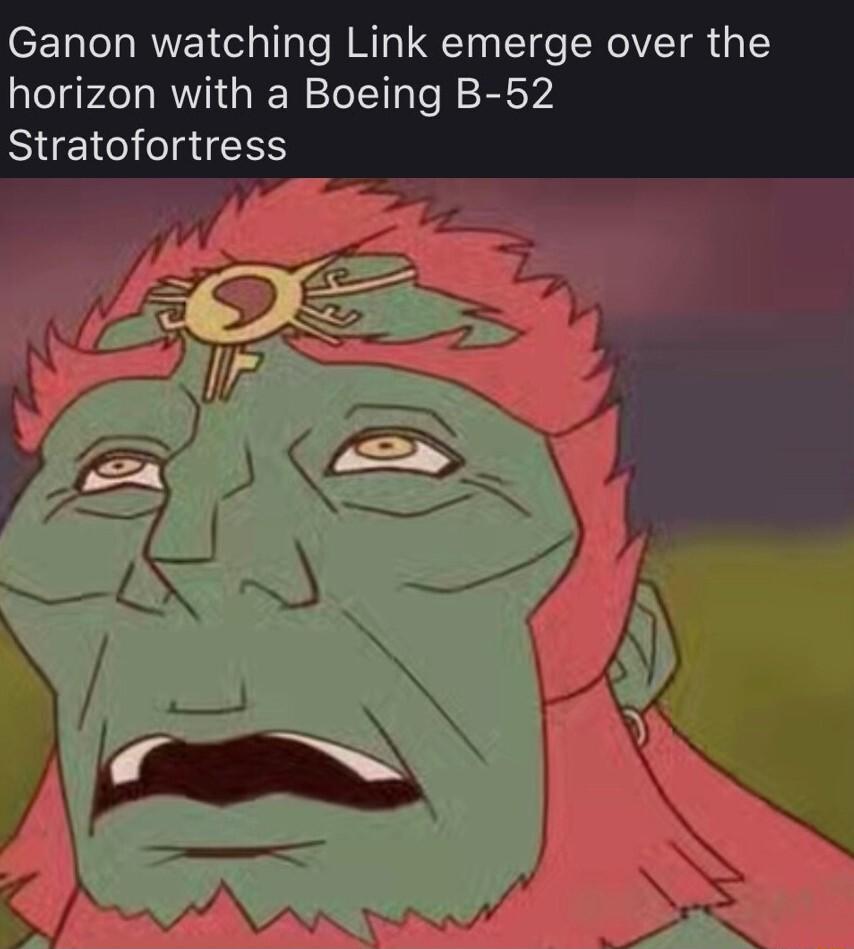 Ganon watching Link emerge over the horizon with a Boeing B 52 SUEIG iR