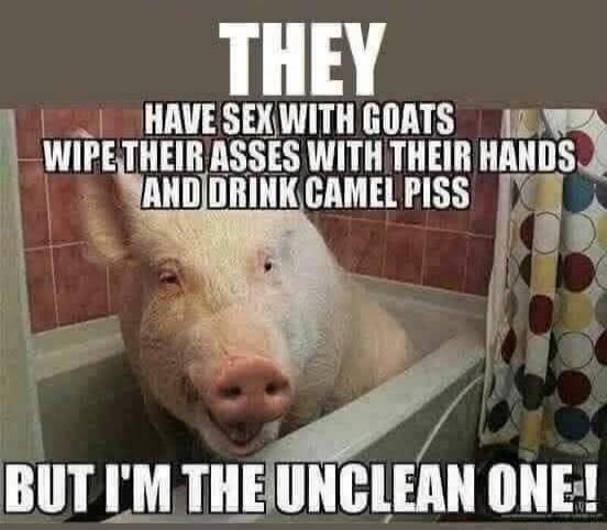 THEY HAVE SEX WITH GOATS WIPE THEIR ASSES WITH THEIR HANDS AND DRINK CAMEL PISS BUT I'M THE UNCLEAN ONE!
