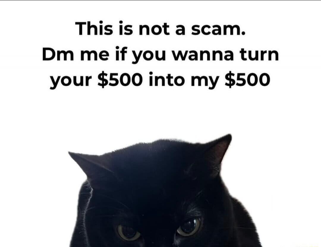 This is not a scam. Dm me if you wanna turn your $500 into my $500