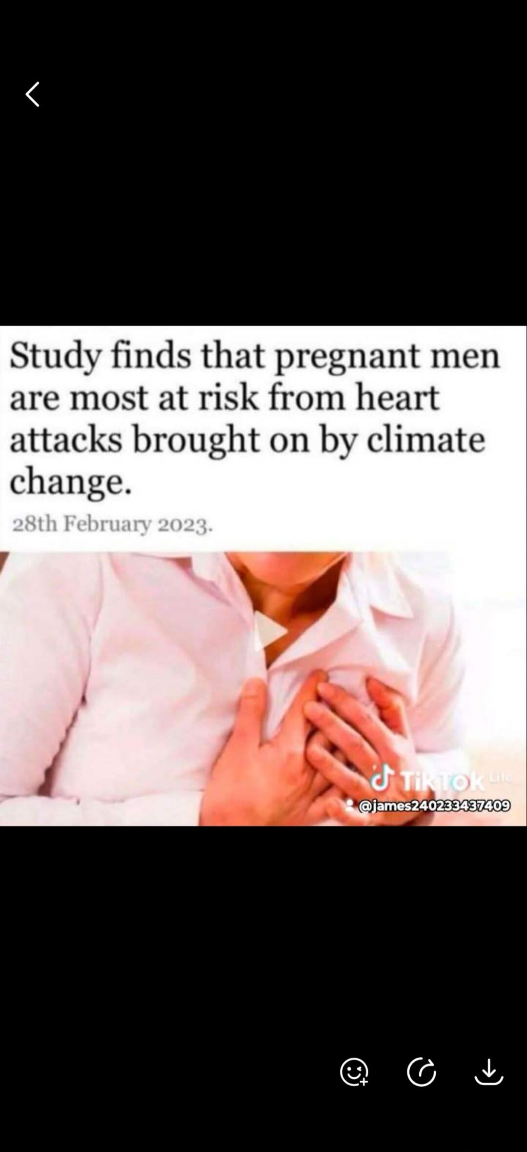 Study finds that pregnant men are most at risk from heart attacks brought on by climate change. 28th February 2023.