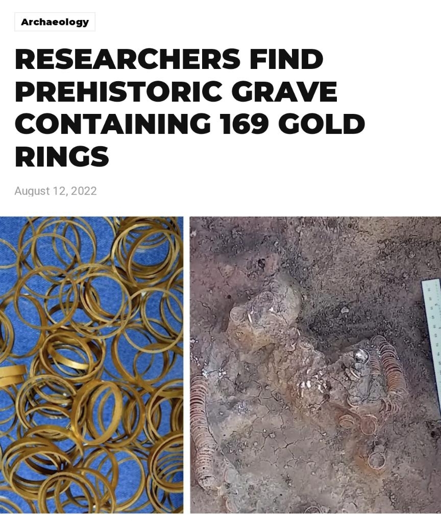 sfind Prehistoricgra 2 HERITAGE Q DAILY Archacology RESEARCHERS FIND PREHISTORIC GRAVE CONTAINING 169 GOLD RINGS