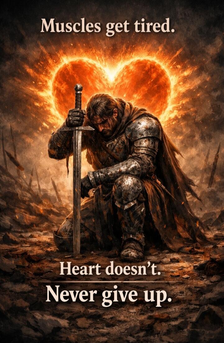 Muscles get tired. Heart doesn't. Never give up.