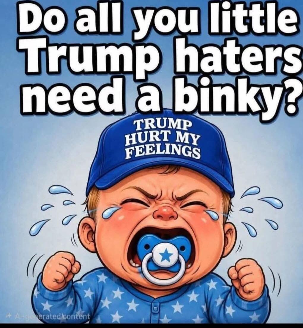 Do all you little Trump haters need a binky? TRUMP HURT MY FEELINGS