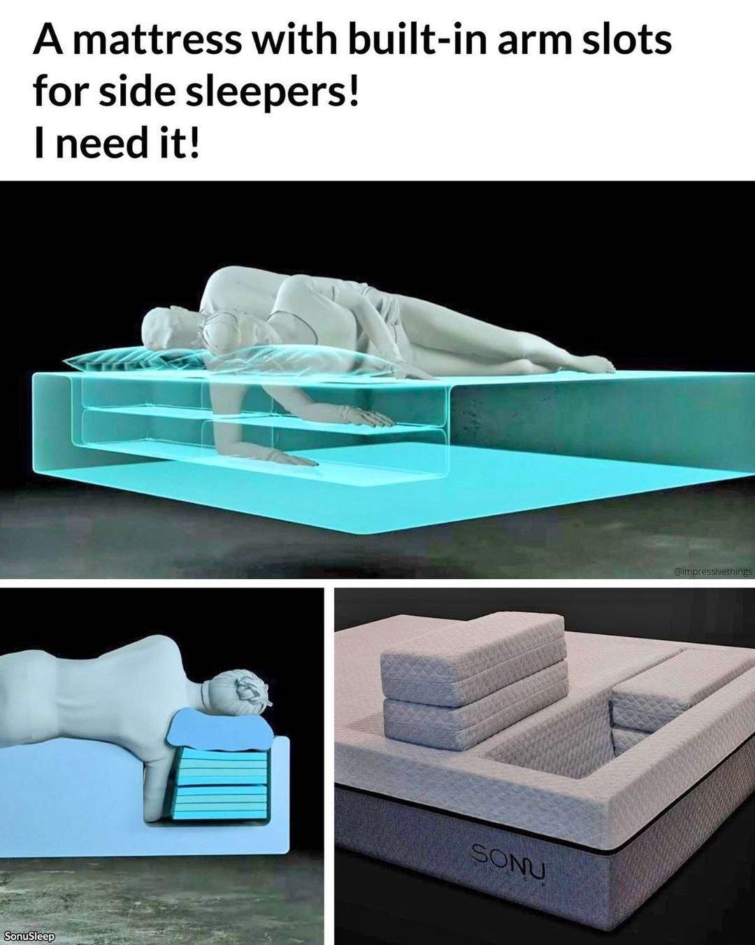 A mattress with built in arm slots for side sleepers I need it