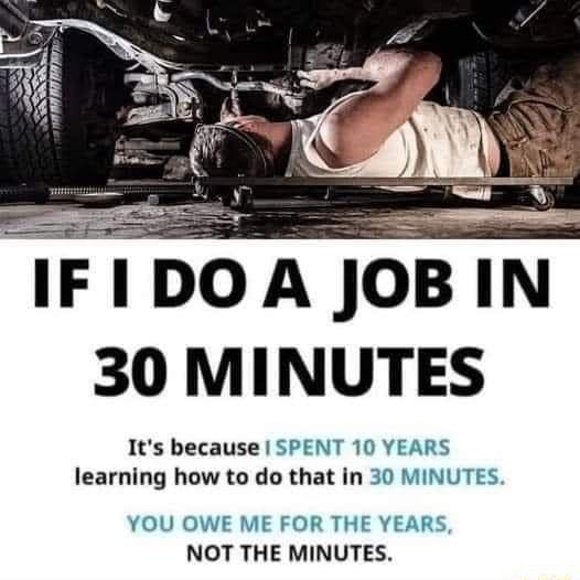 IFIDOA JOB IN 30 MINUTES Its because SPENT 10 YEARS learning how to do that in 30 MINUTES YOU OWE ME FOR THE YEARS NOT THE MINUTES