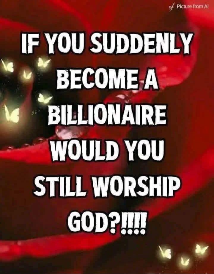 IF YOU SUDDENLY BECOME A BILLIONAIRE WOULD YOU STILL WORSHIP GOD?!!!! Picture from AI