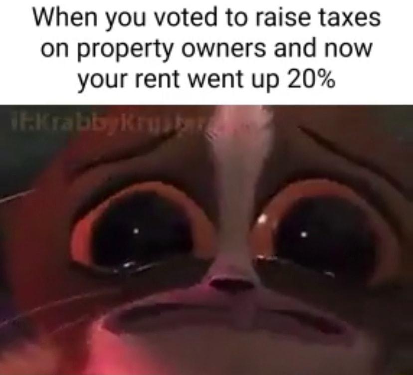 When you voted to raise taxes on property owners and now your rent went up 20