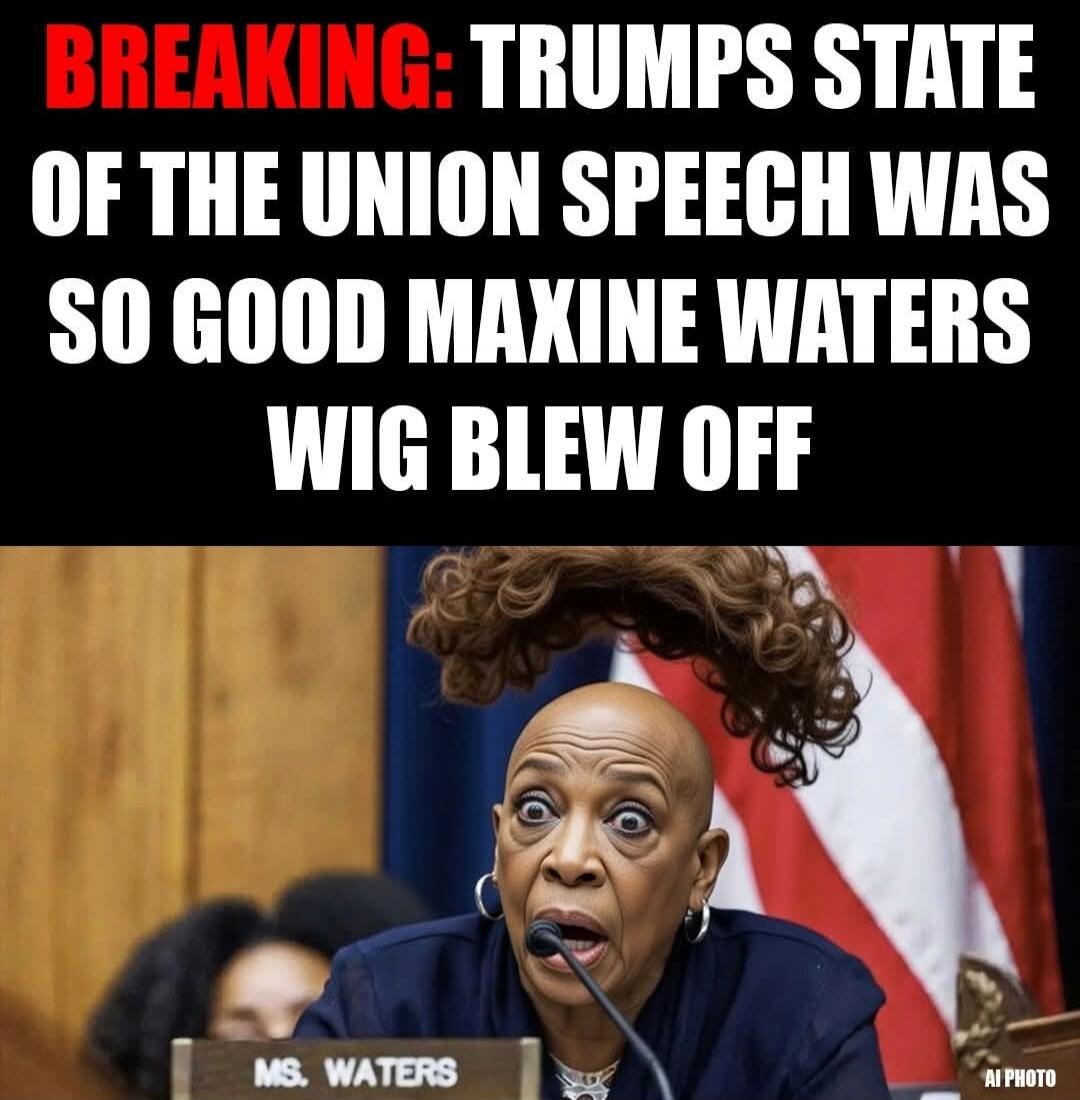 BREAKING: TRUMPS STATE OF THE UNION SPEECH WAS SO GOOD MAXINE WATERS WIG BLEW OFF