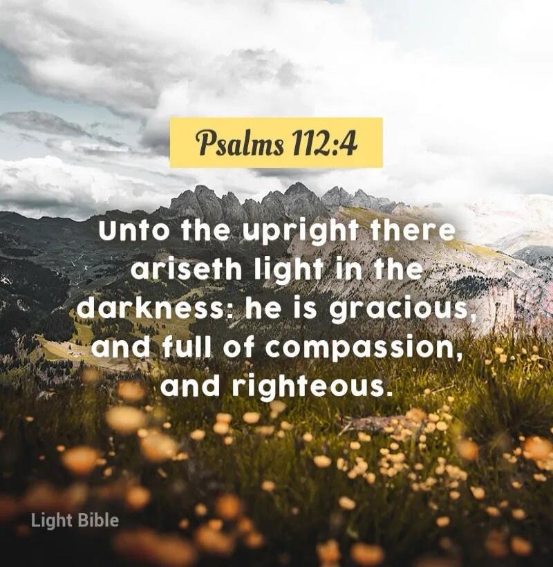 Psalms 112:4 Unto the upright there ariseth light in the darkness; he is gracious and full of compassion, and righteous.
Light Bible
