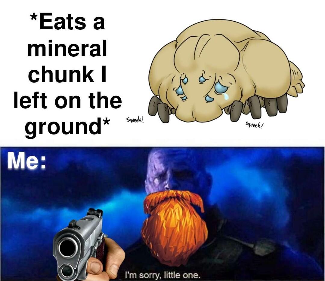 Eats a mineral chunk left on the ground