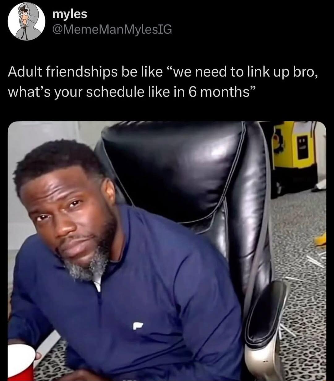 myles @MemeManMylesIG Adult friendships be like 