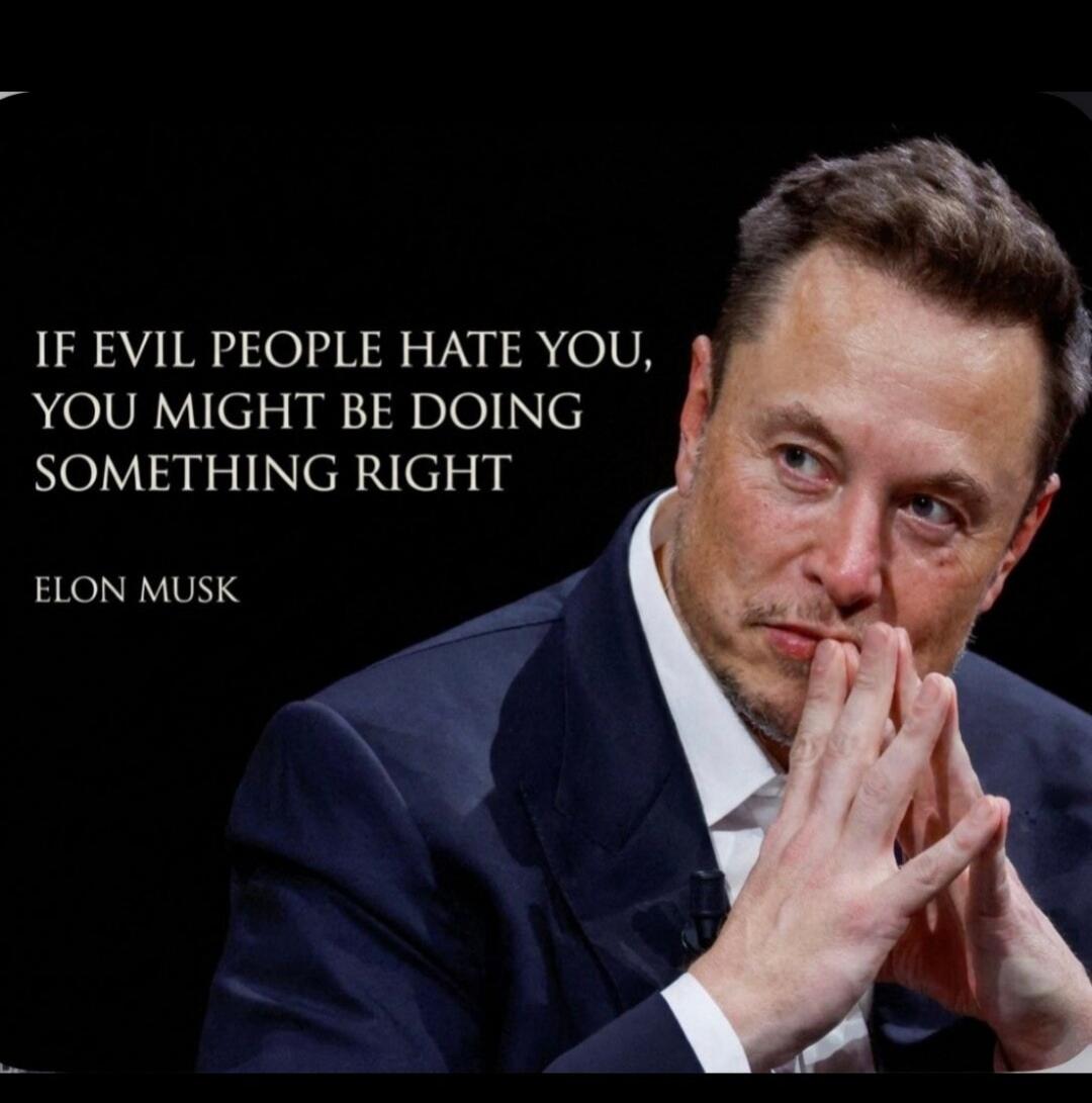 IF EVIL PEOPLE HATE YOU, YOU MIGHT BE DOING SOMETHING RIGHT ELON MUSK