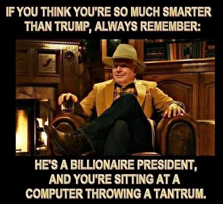 IF YOU THINK YOU'RE SO MUCH SMARTER THAN TRUMP, ALWAYS REMEMBER: HE'S A BILLIONAIRE PRESIDENT, AND YOU'RE SITTING AT A COMPUTER THROWING A TANTRUM.