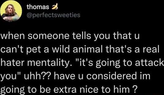 thomas 2 perfectsweeties when someone tells you that u cant pet a wild animal thats a real ETCTENERTE AR E F R o RTa eTol you uhh have u considered im going to be extra nice to him