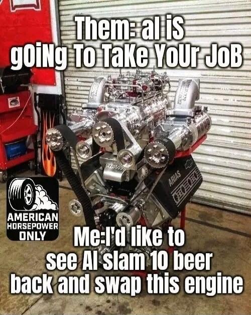 Them: ai is going To Take Your Job Me: I'd like to see AI slam 10 beer back and swap this engine