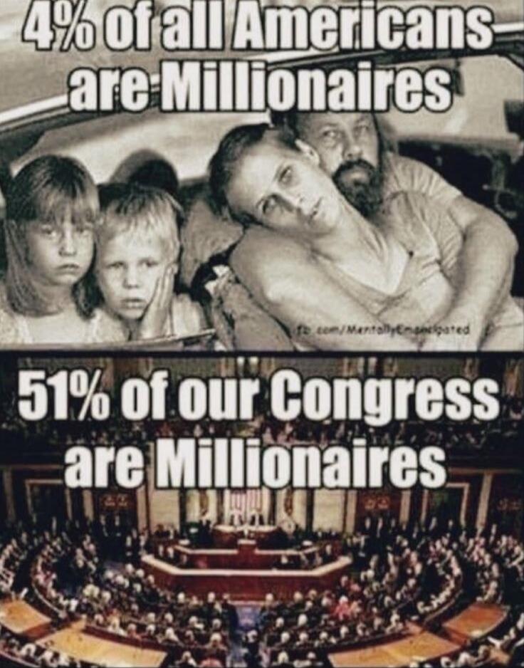 4% of all Americans are Millionaires. 51% of our Congress are Millionaires