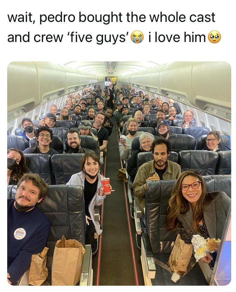 wait pedro bought the whole cast and crew five guys i love him