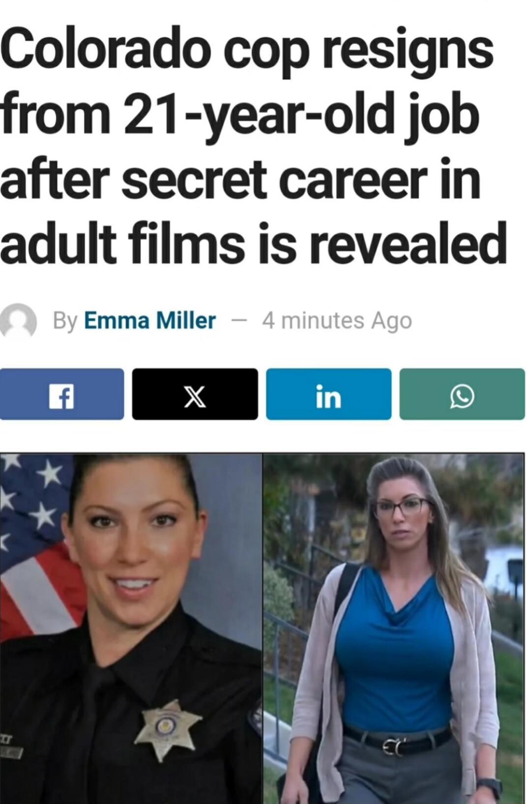 Colorado cop resigns rom 21 year old job after secret career in adult films is revealed Emma Miller