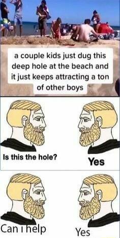 a couple kids just dug this deep hole at the beach and i it just keeps attracting a ton